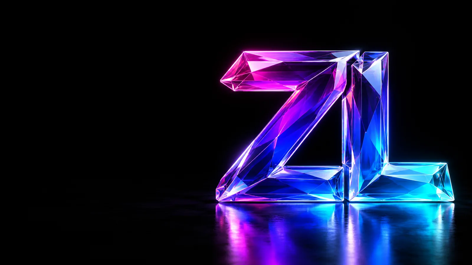 The ZeroLog monogram ZL as a glass prism with a floor reflection