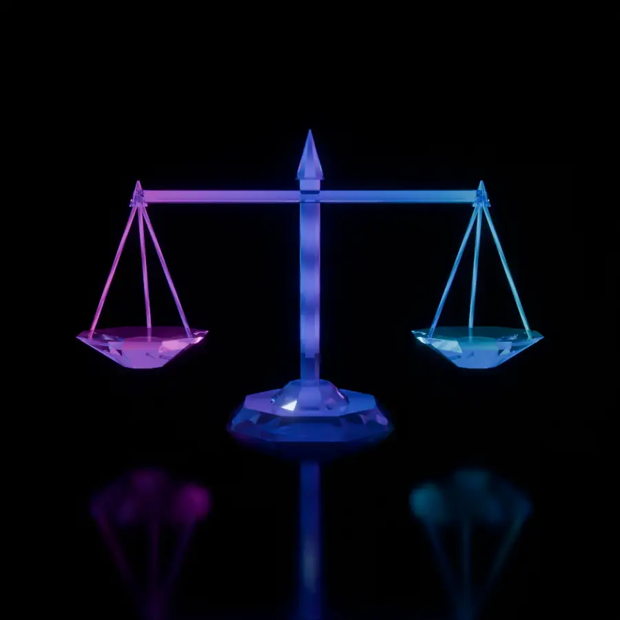 A balance scale made of glass prisms